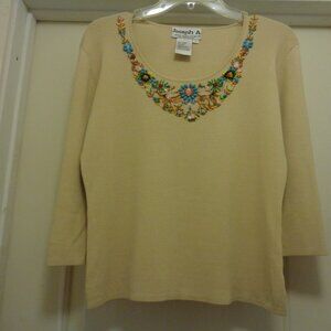 VINTAGE RETRO DESIGNER ORNATE BEADED BODICE SWEATER TOP L